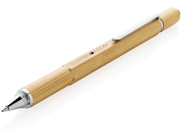 Bolígrafo de bambú 5 en 1 Marron detalle 7