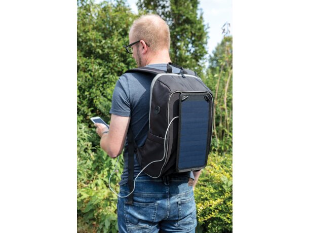 Mochila con panel solar sin PVC Negro/gris detalle 8