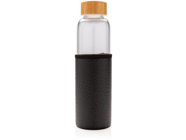 Botella de vidrio de borosilicato con funda de PU texturizad Blanco/gris detalle 18