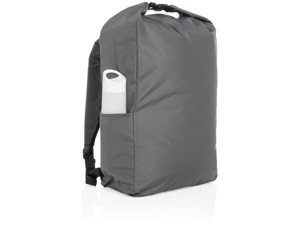 Mochila ecológica con logo hecha de botellas recicladas y ahorro de agua Antracita detalle 11