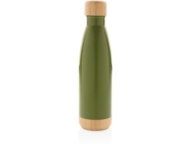 Botella acero inoxidable al vacío con tapa y fondo de bambú Verde detalle 25