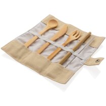 Cubiertos bambú reutilizables pajita en funda