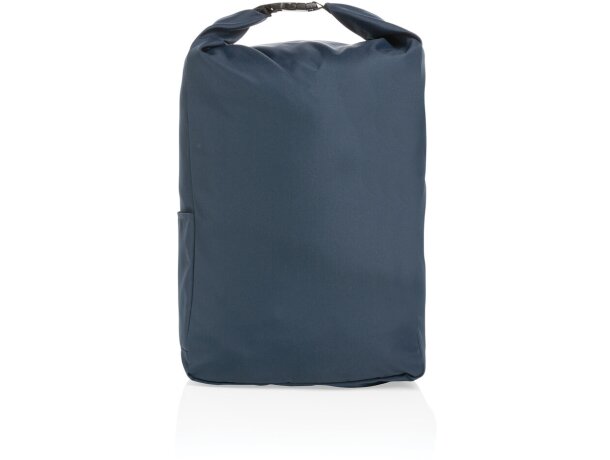 Mochila ecológica con logo hecha de botellas recicladas y ahorro de agua Azul marino detalle 23