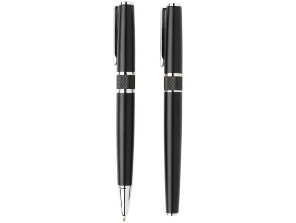 Set de boligrafo y roller de acero tinta azul en una caja elegante Negro detalle 1