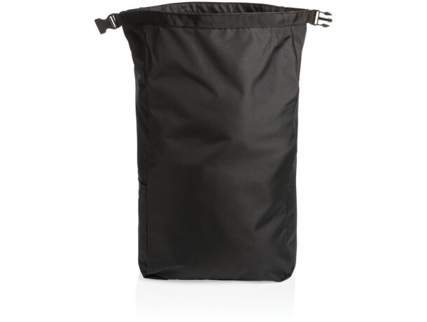 Mochila ecológica con logo hecha de botellas recicladas y ahorro de agua Negro detalle 5