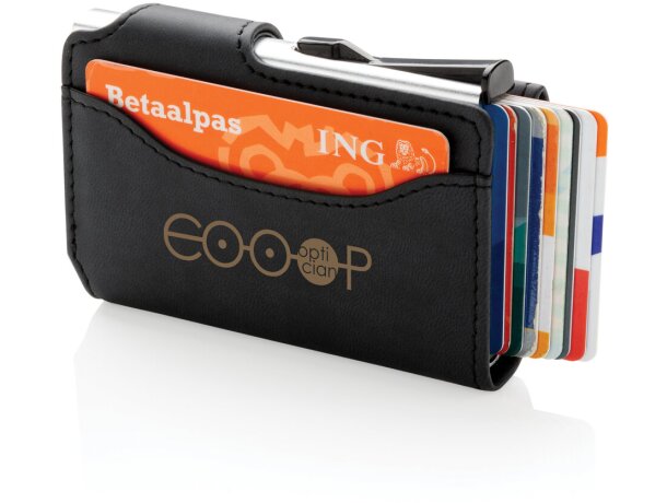 Tarjeteros con billetera pu RFID aluminio sólido Negro detalle 6