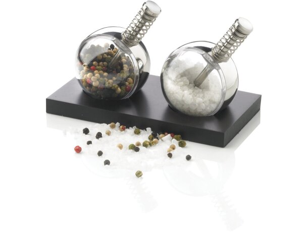 Set salero pimentero Planet con molinillo acero y madera negro Negro detalle 12