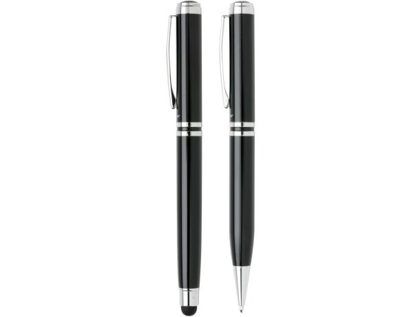 Set roller y ball point de metal tinta azul con funda premium Negro/plata detalle 2