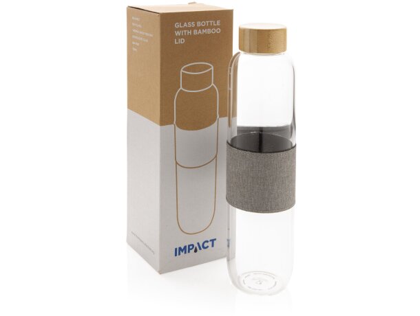 Botella Impact de vidrio de borosilicato con bambú Transparente/gris detalle 14