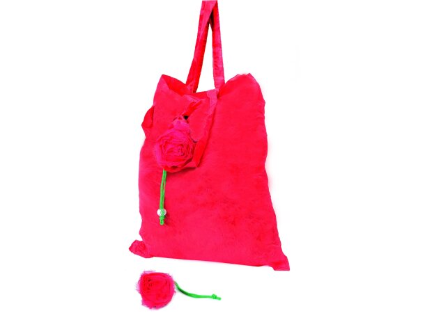 Bolsa plegable de poliéster con forma de rosa roja personalizada Bolsa plegable de poliéster con forma de rosa roja personalizada