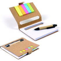 Bloc de notas con marcadores y mini bolígrafo grabado Bloc de notas con marcadores y mini bolígrafo grabado