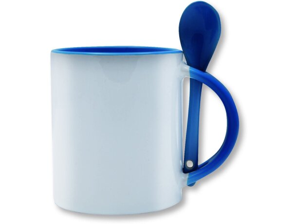 Taza de cerámica con cuchara de colores especial para sublimación personalizada azul Taza de cerámica con cuchara de colores especial para sublimación personalizada azul