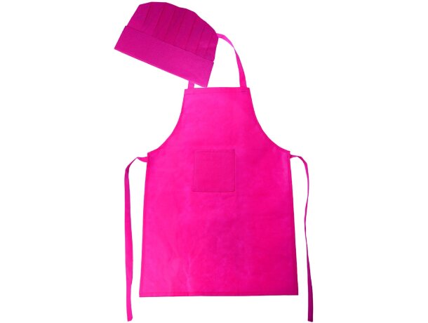 Set de delantal y gorro cocinero en non woben personalizado fucsia Set de delantal y gorro cocinero en non woben personalizado fucsia