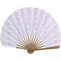 Abanico oriental de bambú y poliéster personalizado blanco Abanico oriental de bambú y poliéster personalizado blanco
