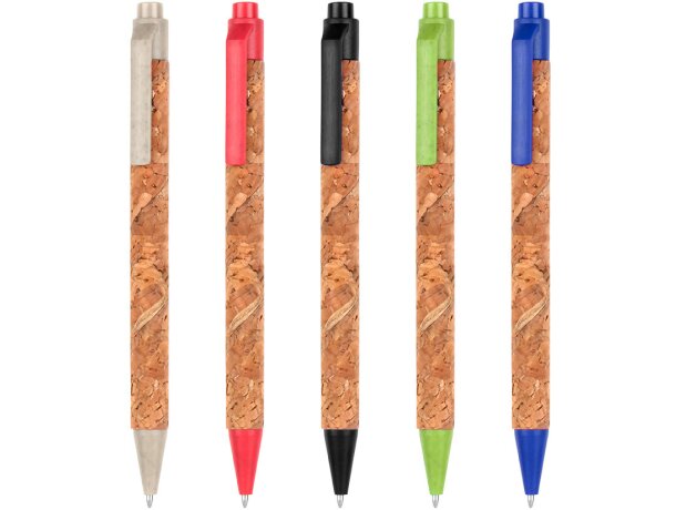 Bolígrafo ecológico retráctil cuerpo de corcho tinta azul detalle 9