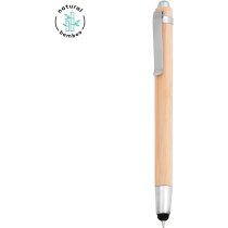 Bolígrafo bambú con puntero táctil y clip metal