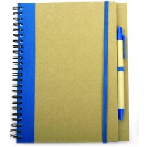 Libreta A5 y bolígrafo a juego en cartón reciclado personalizada azul Libreta A5 y bolígrafo a juego en cartón reciclado personalizada azul