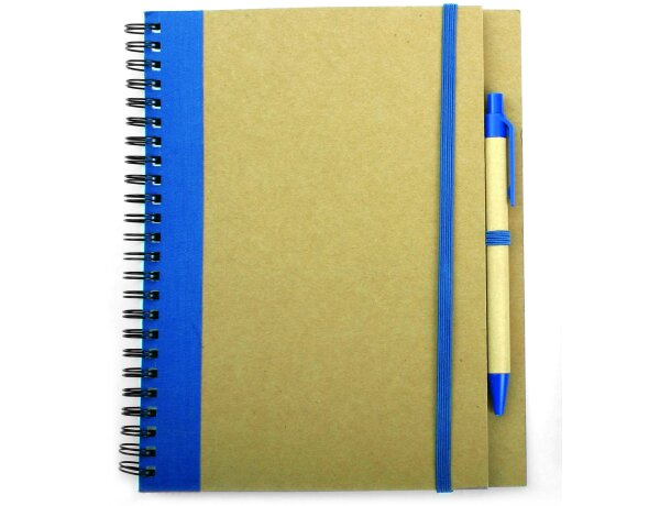 Libreta A5 y bolígrafo a juego en cartón reciclado personalizada azul Libreta A5 y bolígrafo a juego en cartón reciclado personalizada azul
