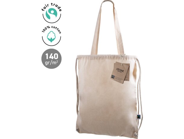 Bolsa mochila de algosón fairtrade stone detalle 1