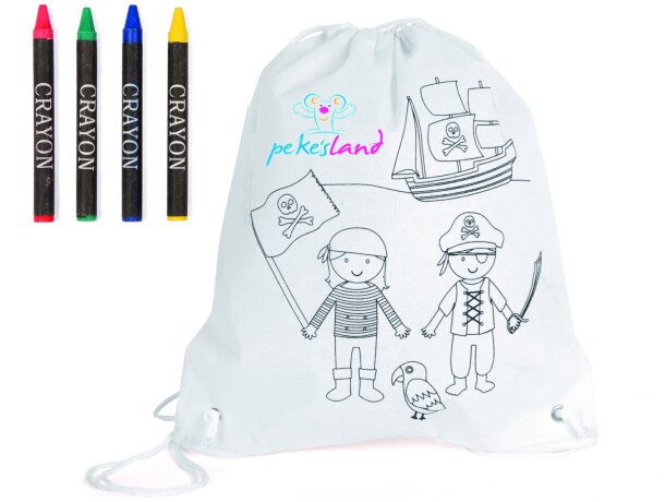 Mochila blanca para colorear con dibujo de piratas personalizado Mochila blanca para colorear con dibujo de piratas personalizado