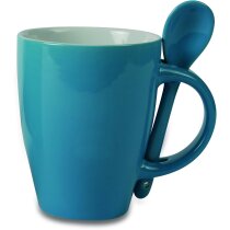 Taza de cerámica con cuchara en colores personalizada azul Taza de cerámica con cuchara en colores personalizada azul