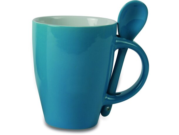 Taza de cerámica con cuchara en colores personalizada azul Taza de cerámica con cuchara en colores personalizada azul