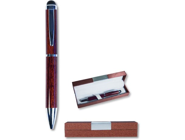 Bolígrafo imitación madera con puntero Bolígrafo imitación madera con puntero