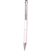 Bolígrafo de aluminio con puntero táctil y aros decorativos personalizado blanco Bolígrafo de aluminio con puntero táctil y aros decorativos personalizado blanco