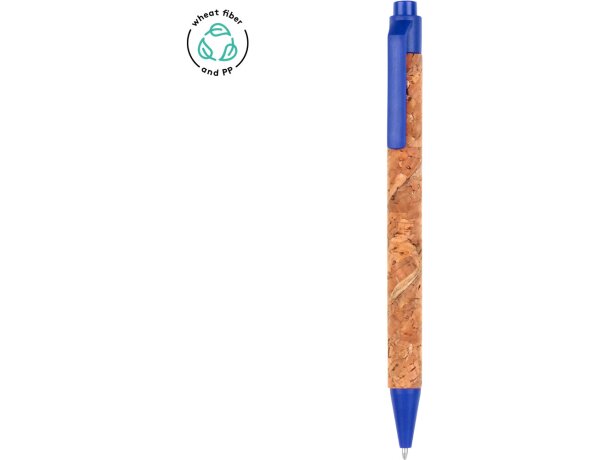 Bolígrafo ecológico retráctil cuerpo de corcho tinta azul detalle 1