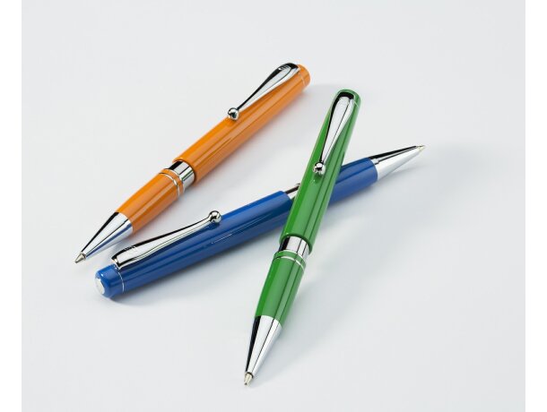 Bolígrafo a color con detalles y aro en plata personalizado