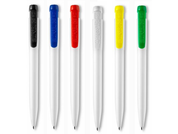 Bolígrafo en blanco con clip a color Stilolinea con logo
