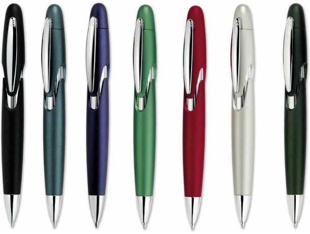 Bolígrafo con cuerpo a color con detalles en plata