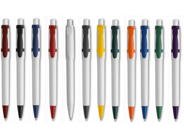Bolígrafo de plástico sencillo en blanco con detalles a color