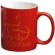 Taza de loza de color rojo con logo