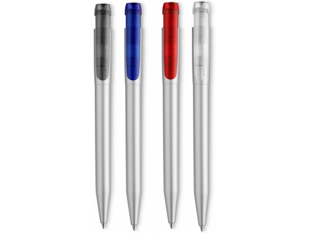 Bolígrafo en plata con clip a color merchandising