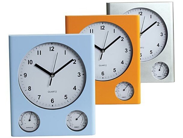 Reloj de pared rectangular con termómetro e higrómetro barato
