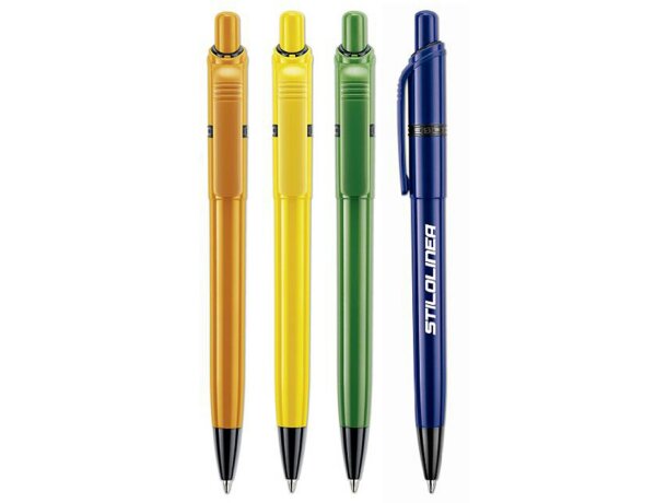 Bolígrafo de colores con clip y puntera en negro