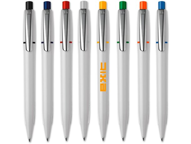 Bolígrafo blanco con pulsador en color barato