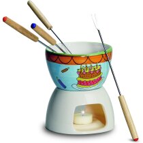 Fondue de cerámica con 4 sticks de acero Fondue de cerámica con 4 sticks de acero