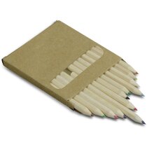 Caja de 12 lápices cortos de madera grabado Caja de 12 lápices cortos de madera grabado