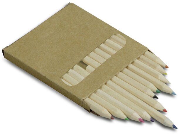 Caja de 12 lápices cortos de madera grabado Caja de 12 lápices cortos de madera grabado