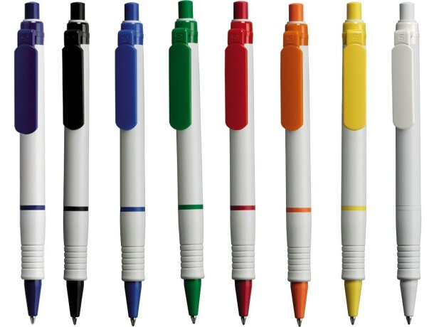 Bolígrafo de diseño clásico con punta y aro de color merchandising