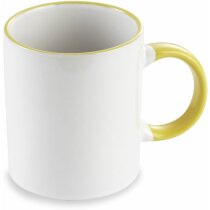 Taza blanca de cerámica con asa y perfil de colores Taza blanca de cerámica con asa y perfil de colores
