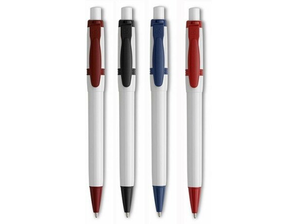 Bolígrafo de plástico sencillo en blanco con detalles a color barato