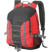 Mochila de poliéster con cordones delanteros negro y rojo