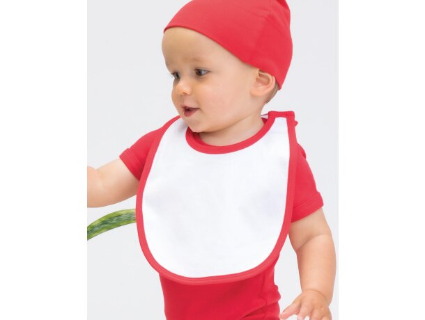 Babero bebé algodón orgánico ring spun niños 200 g/m2 Blanco/rojo detalle 2