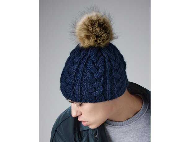 Gorros lana con pompom extraible de poliacrílico Marino detalle 2