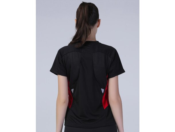 Camiseta manga corta de mujer técnica 135 gr Negro/rojo detalle 1