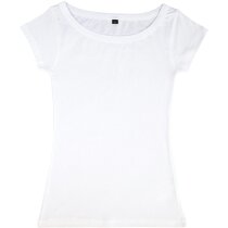 Camiseta de mujer cuello amplio 155 gr grabada blanca Camiseta de mujer cuello amplio 155 gr grabada blanca
