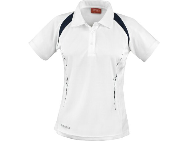 Polo de mujer combinado deportivo 135 gr blanco y negro personalizado